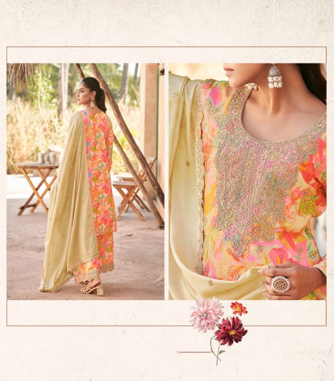 Gorgeous Multicolor Chinon With Embroidery Work Pant-Bottom Suit Set