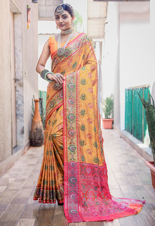 Women Mustard Patola Silk Saree