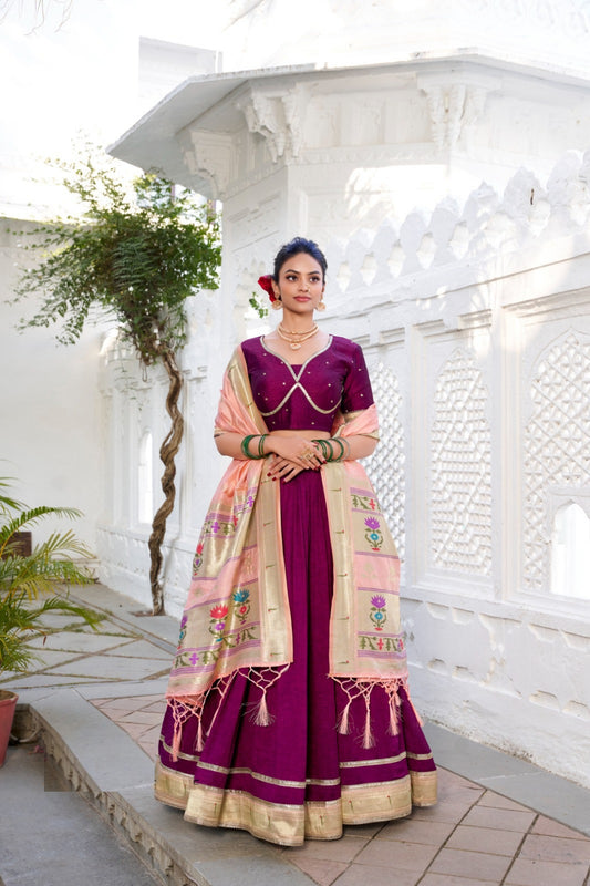 Beautiful Purple Vichitra Silk Paithani Silk Lehenga