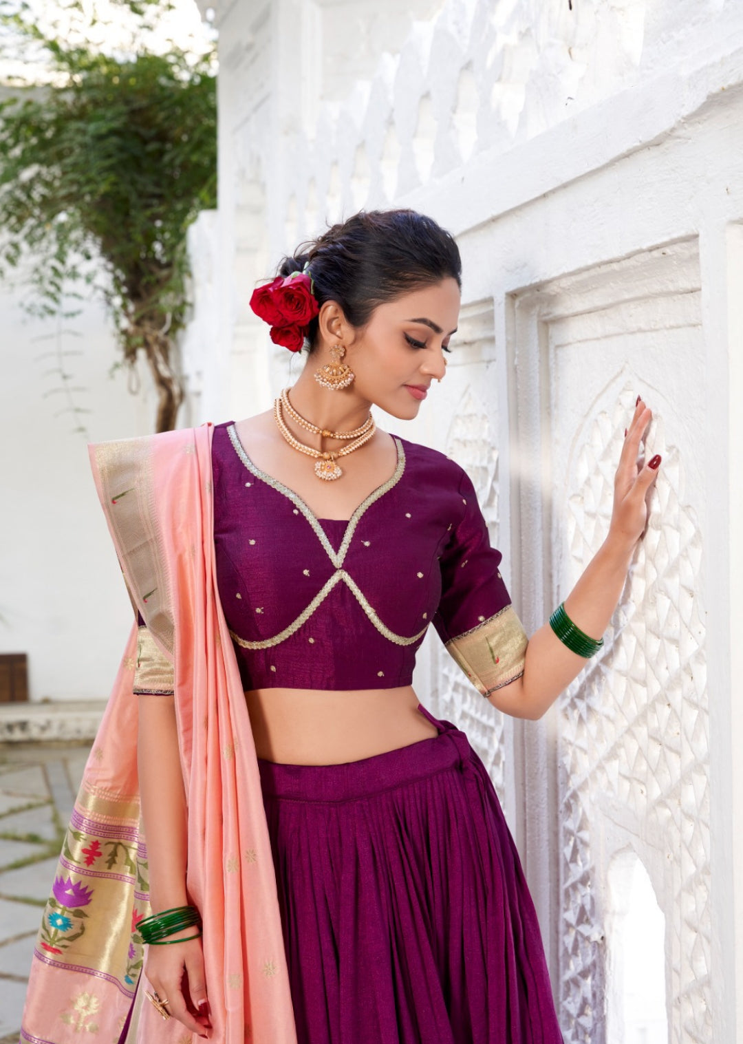 Beautiful Purple Vichitra Silk Paithani Silk Lehenga