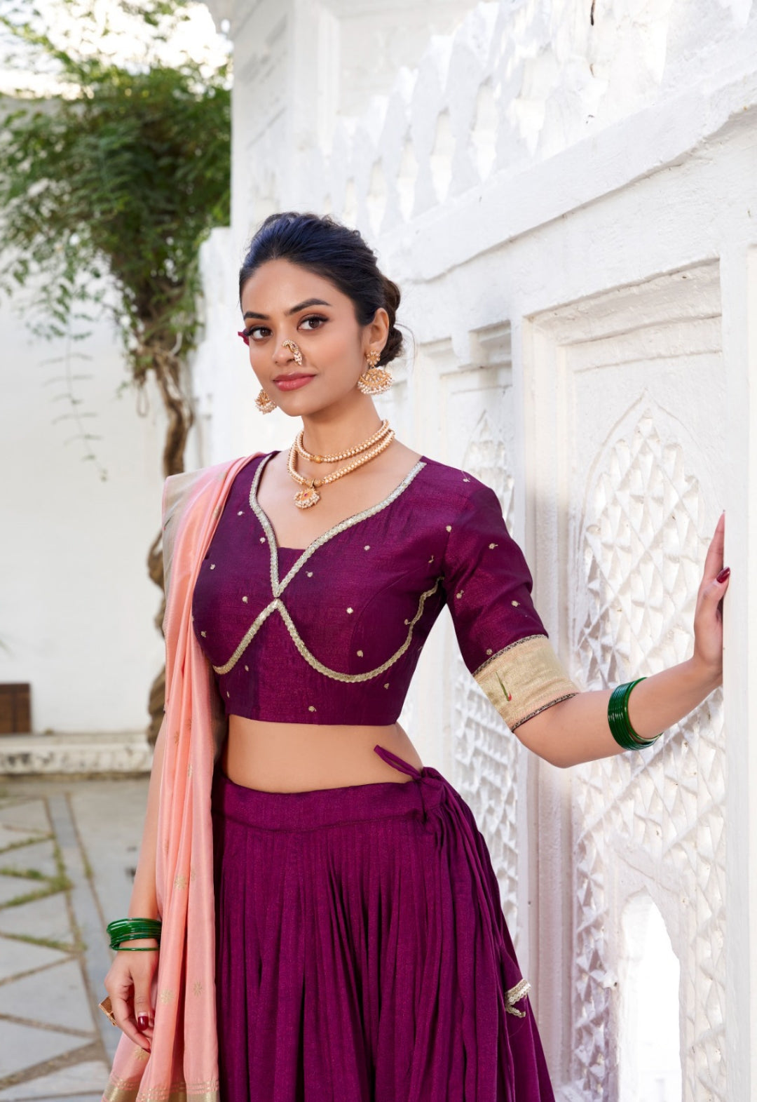 Beautiful Purple Vichitra Silk Paithani Silk Lehenga