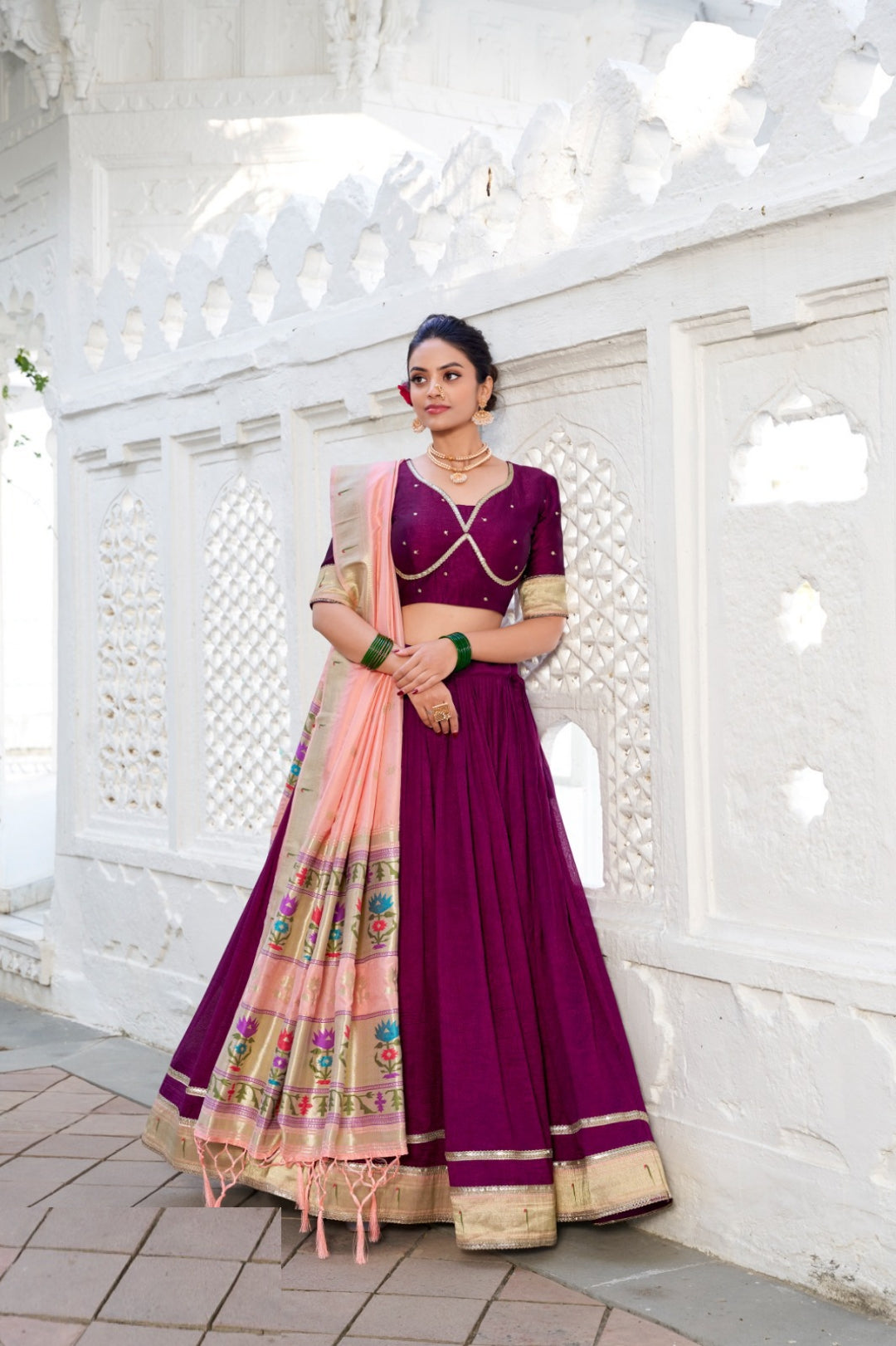 Beautiful Purple Vichitra Silk Paithani Silk Lehenga