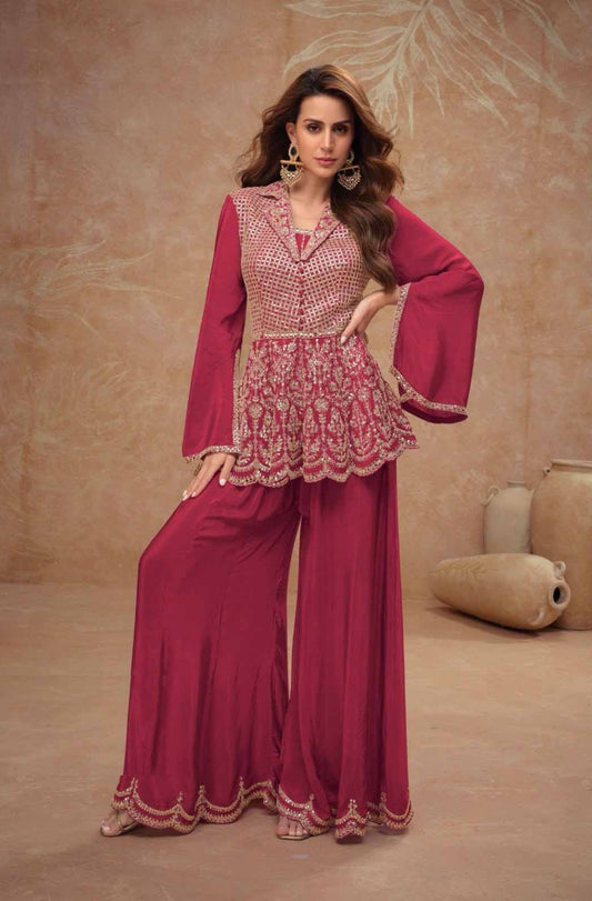 Lustrous Pink Chinon Indo Western Dress