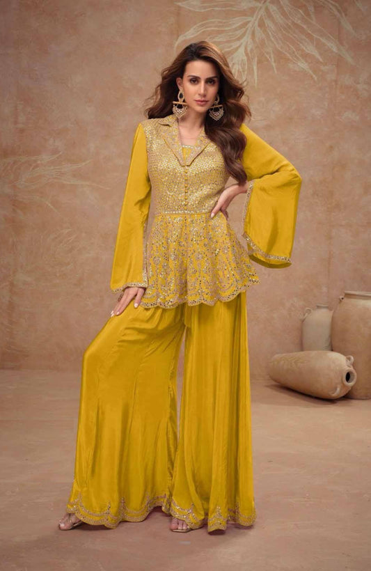 Beautiful Mustard Chinon Indo Western Dress