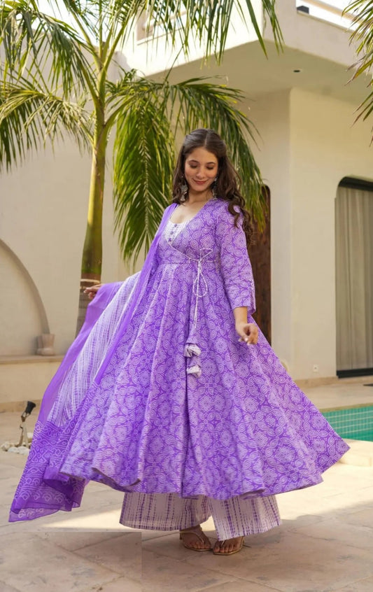 Women Purple Muslin Anarkali Suit Set