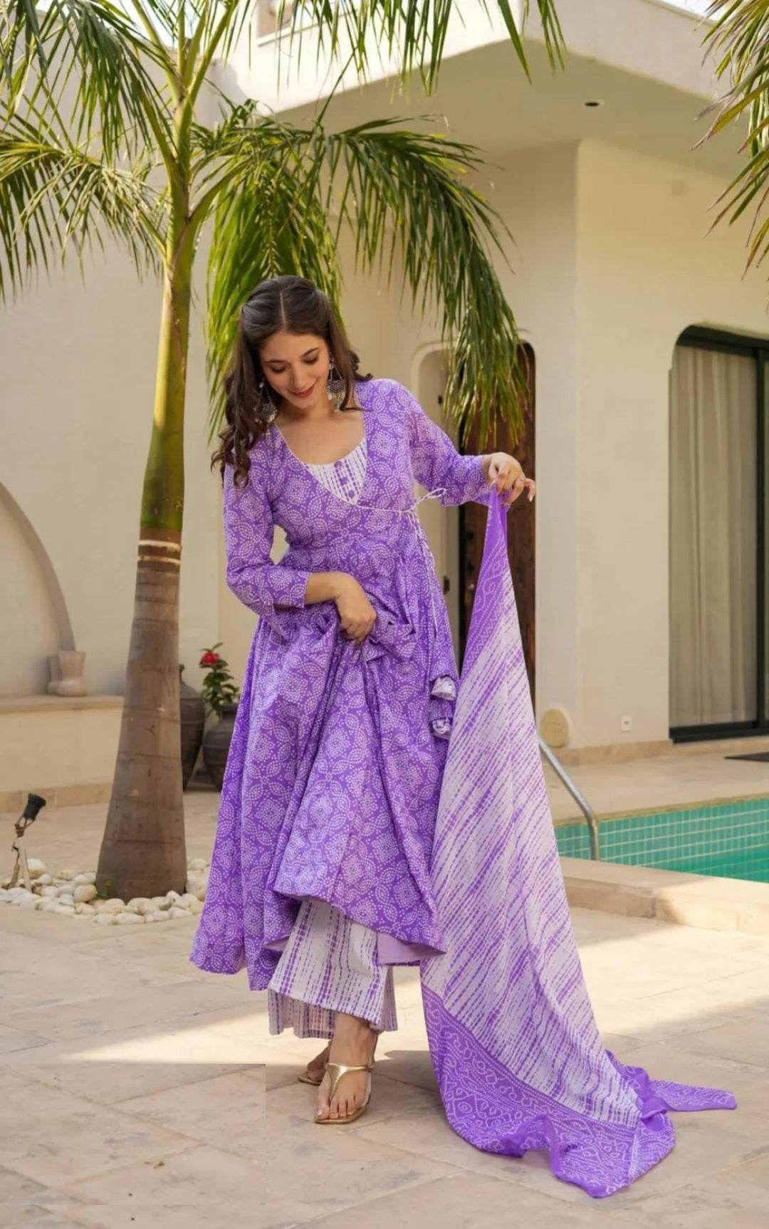 Women Purple Muslin Anarkali Suit Set