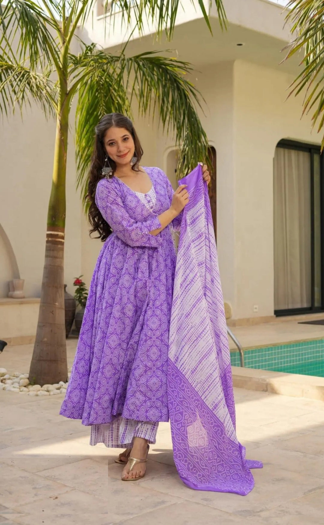 Women Purple Muslin Anarkali Suit Set