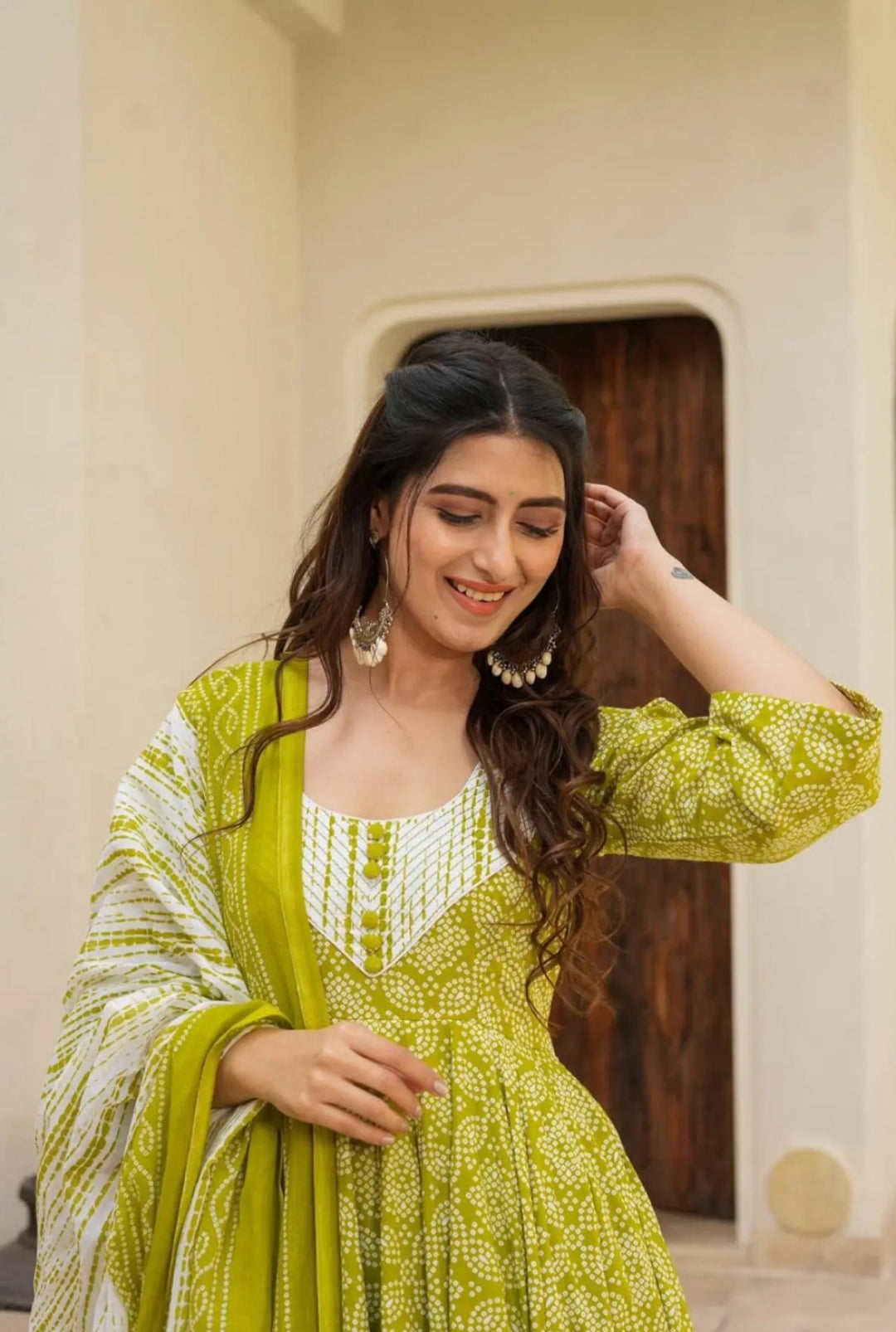 Women Green Muslin Anarkali Suit Set