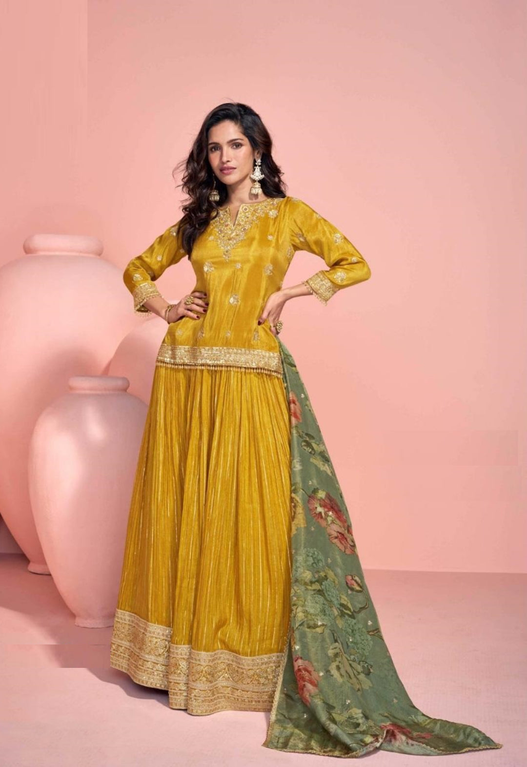 Magnificent Mustard Pure Viscose Jacquard Silk Real Shimmer Organza Silk Gown With Dupatta
