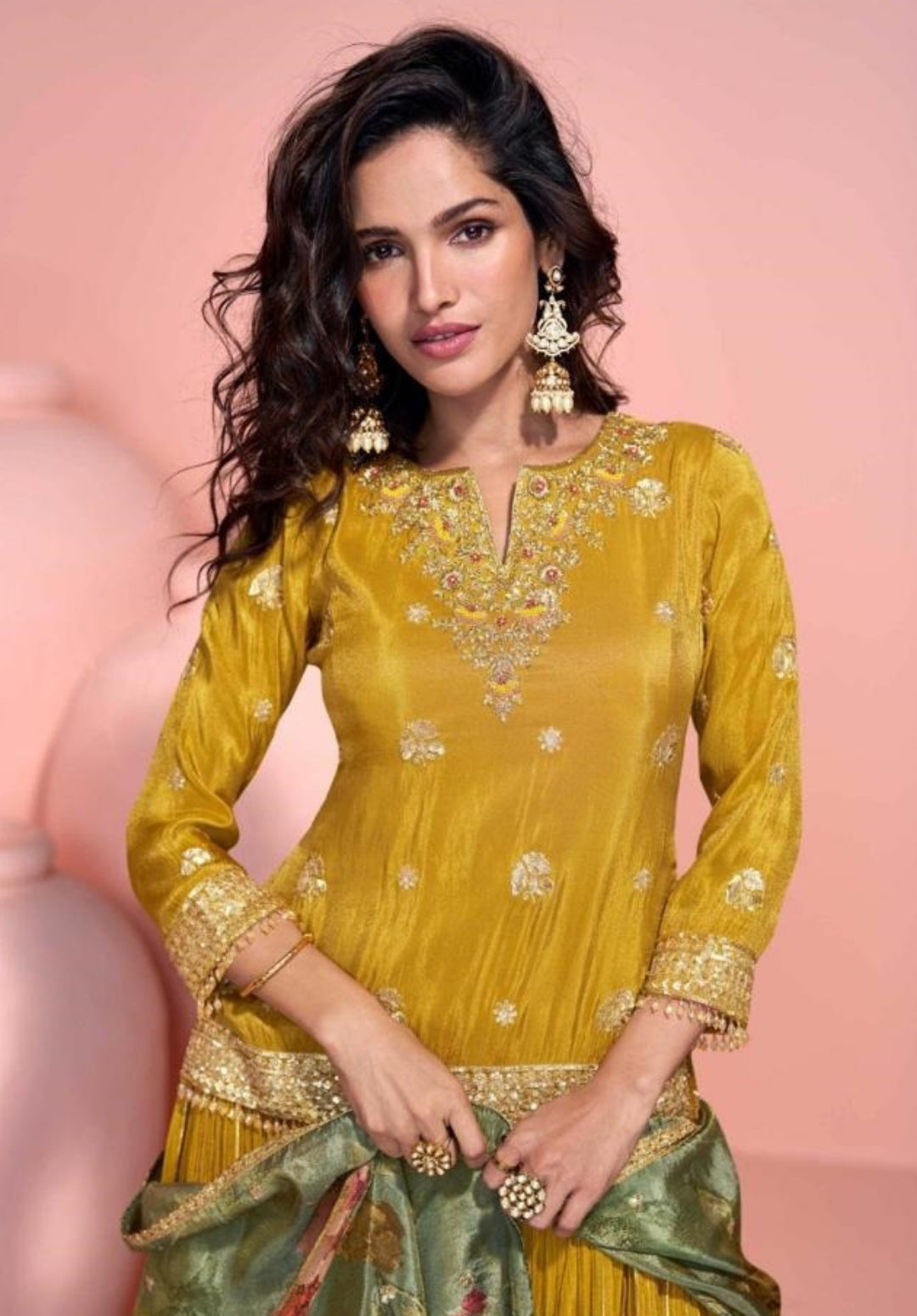 Magnificent Mustard Pure Viscose Jacquard Silk Real Shimmer Organza Silk Gown With Dupatta