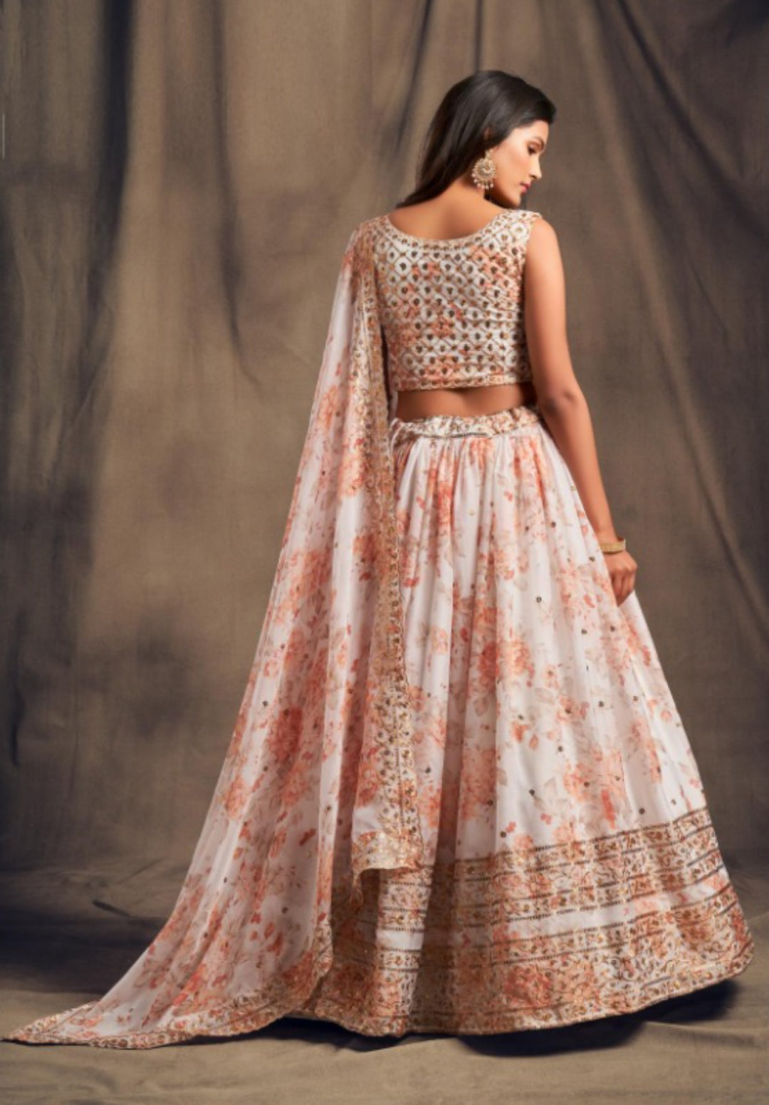 Women Off White Organza Stylish Lehenga