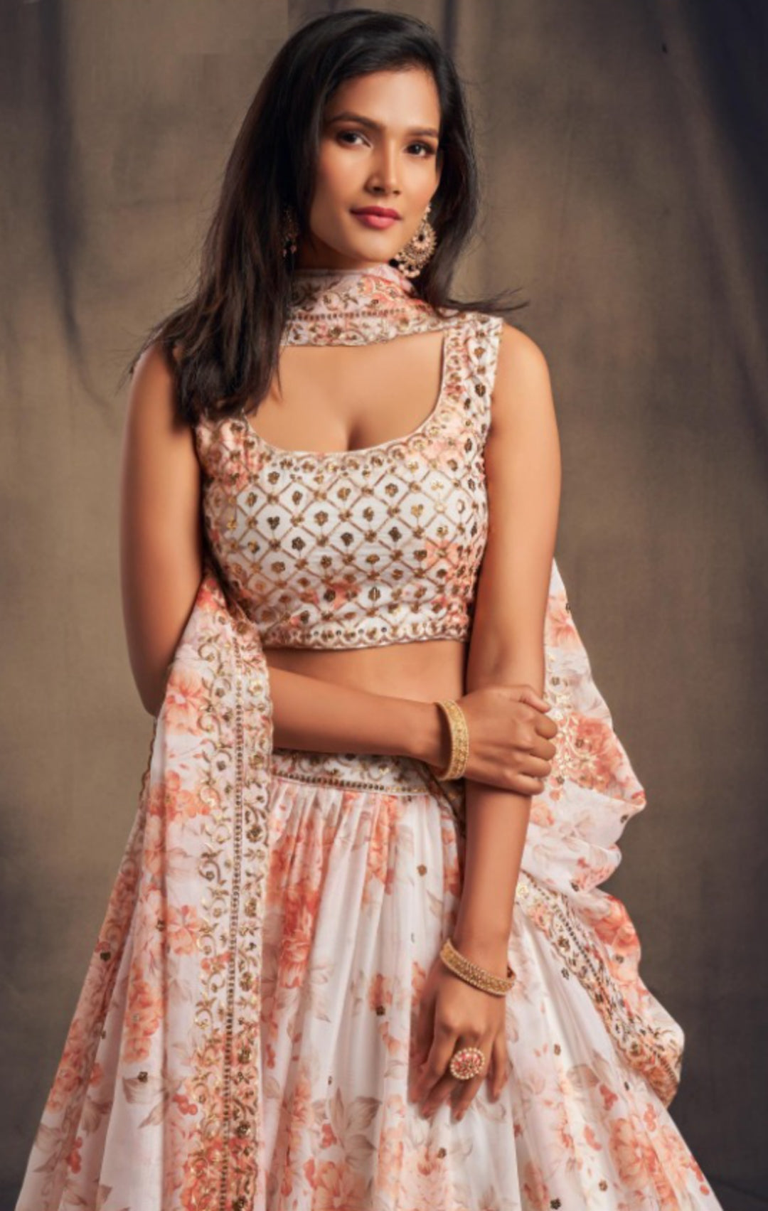 Women Off White Organza Stylish Lehenga
