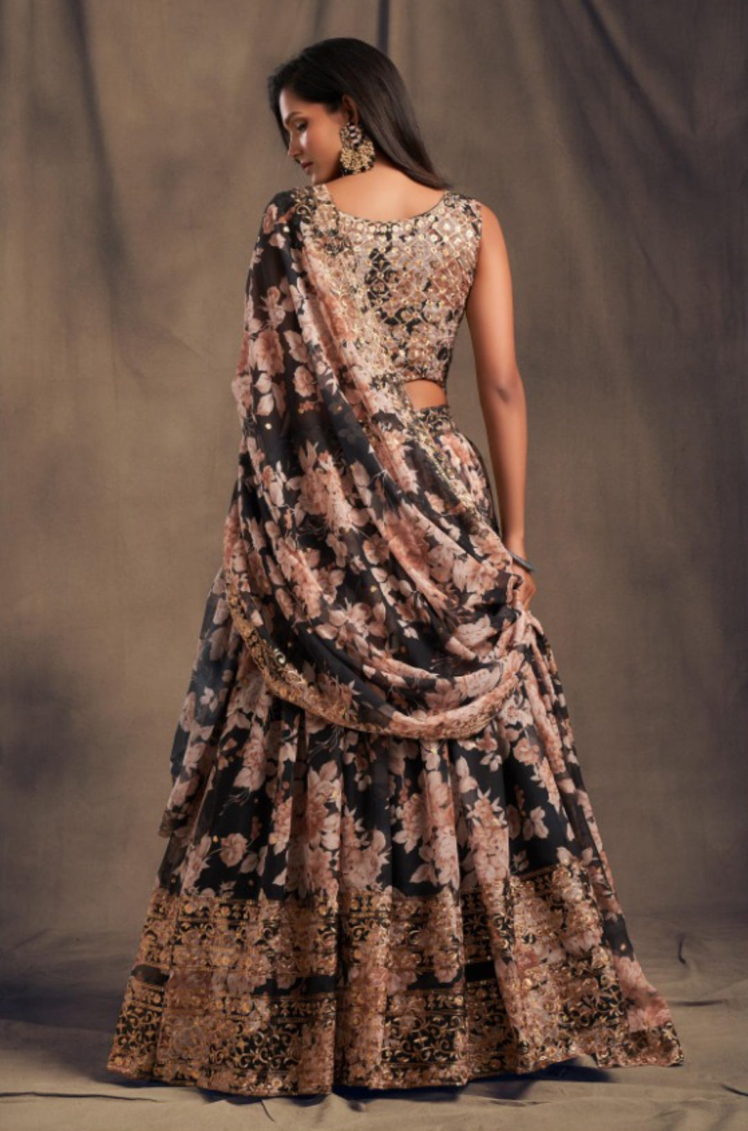 Women Black Organza Stylish Lehenga