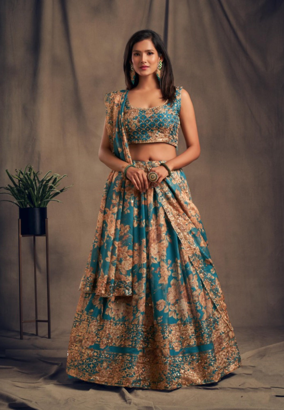 Sleek Blue Organza Stylish Lehenga