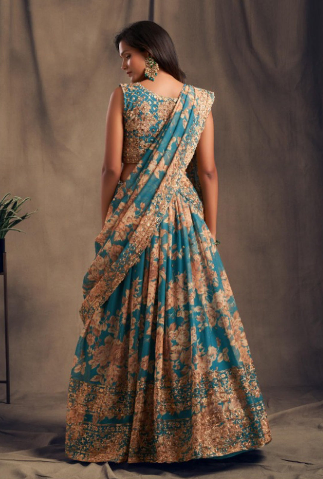 Sleek Blue Organza Stylish Lehenga
