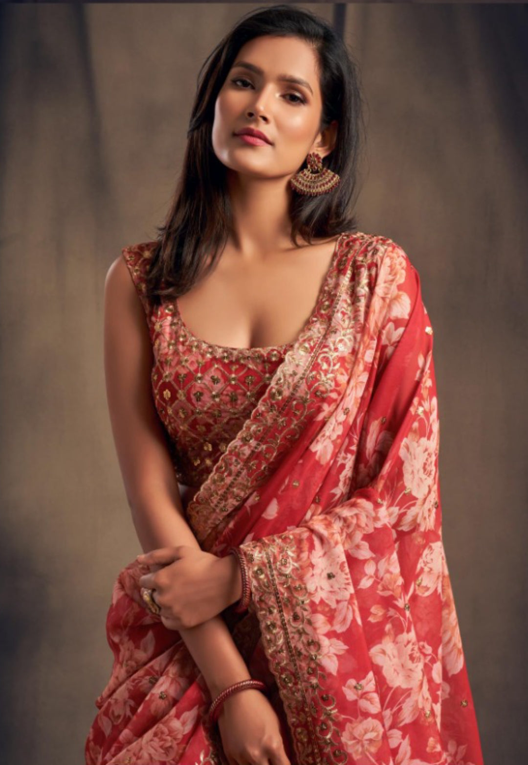 Women Red Organza Stylish Lehenga