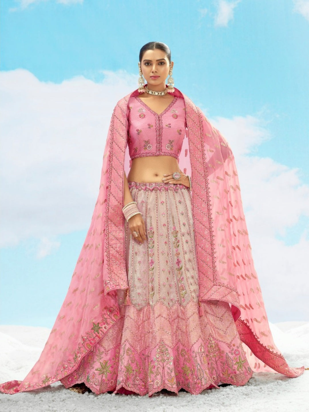 Effortless Baby Pink Silk Stylish Lehenga