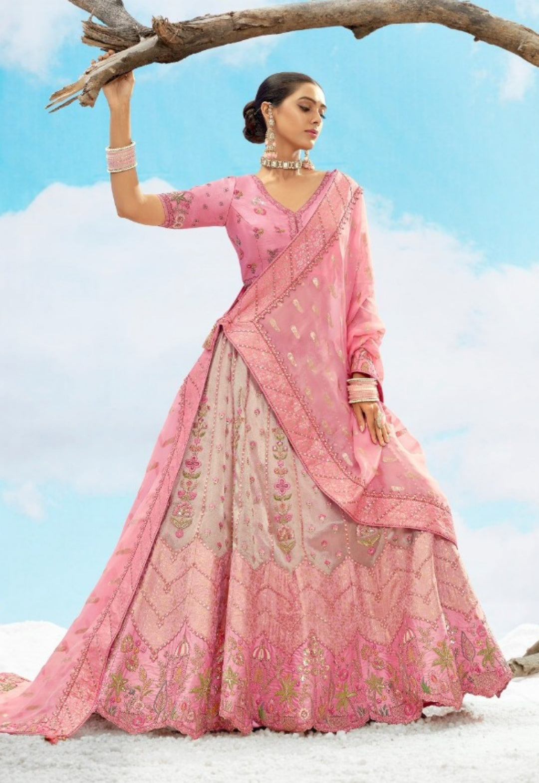 Effortless Baby Pink Silk Stylish Lehenga