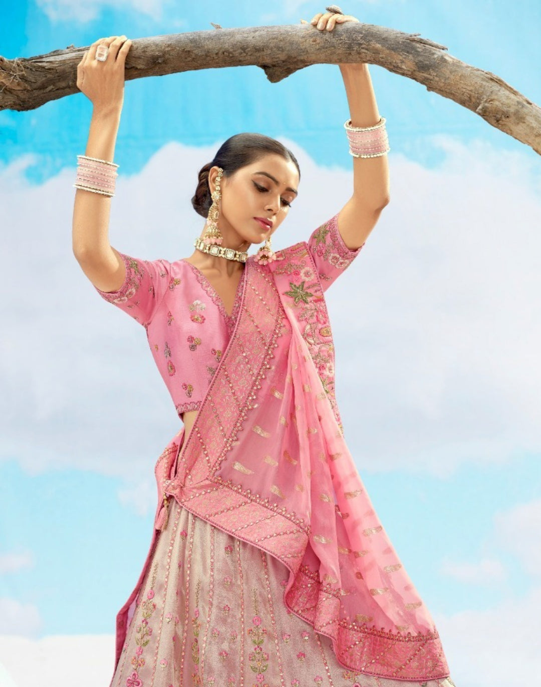 Effortless Baby Pink Silk Stylish Lehenga