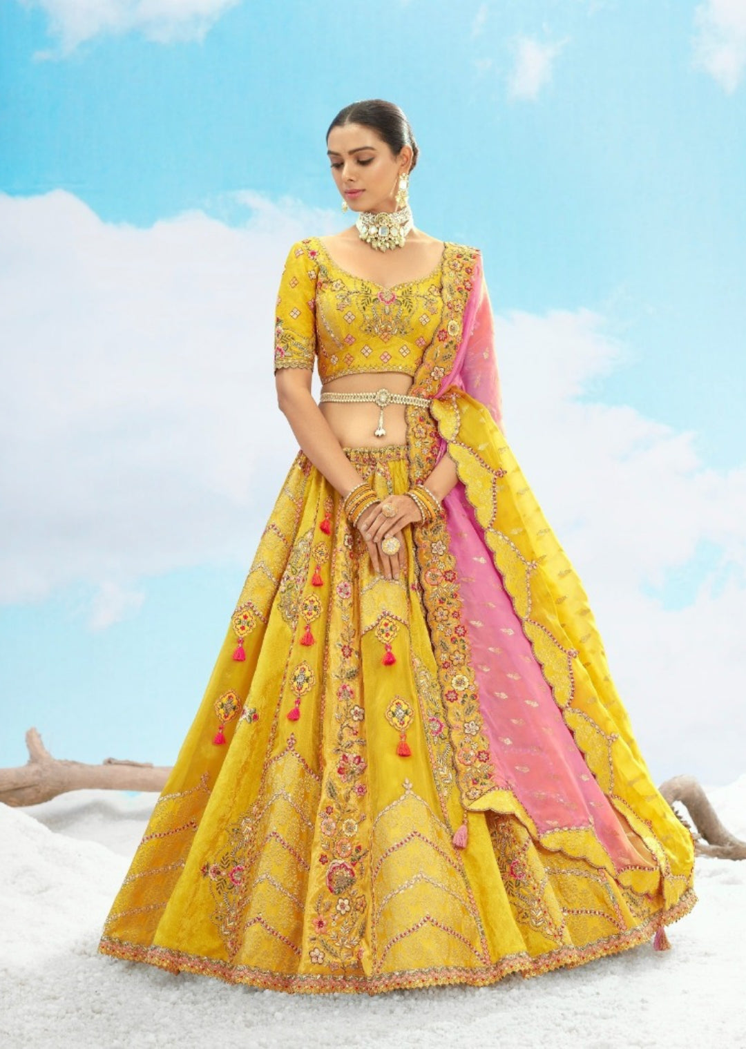 Sumptuous Yellow Silk Stylish Lehenga