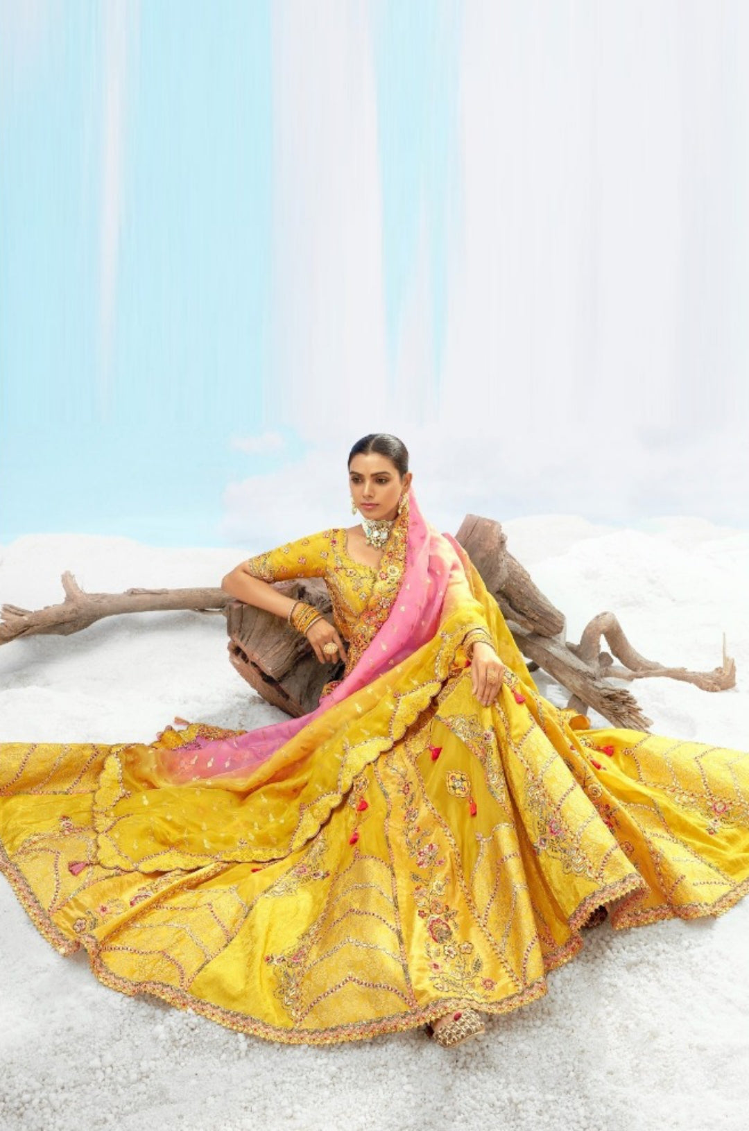 Sumptuous Yellow Silk Stylish Lehenga