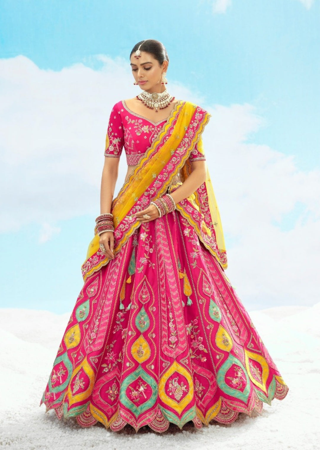 Tailored-To-Perfection Pink Multi Silk Stylish Lehenga