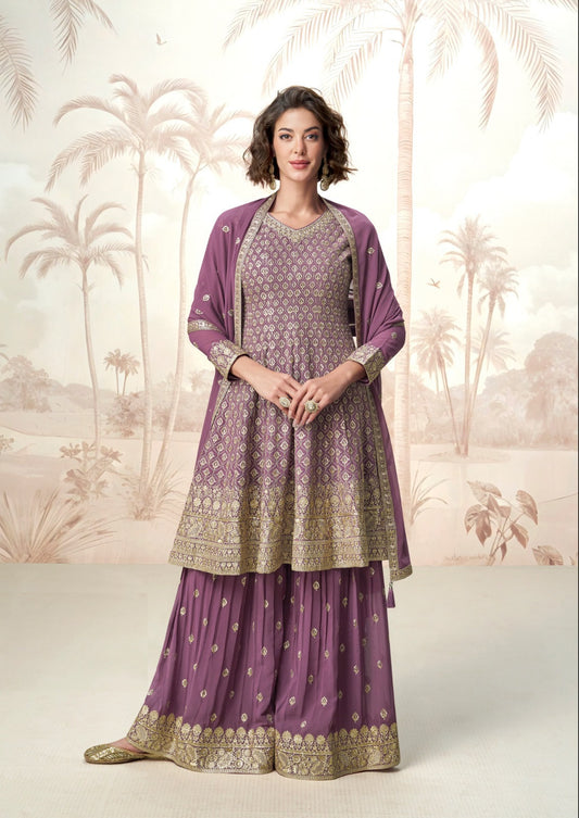 Women Lilac Georgette Palazzo Bottom Suit Set