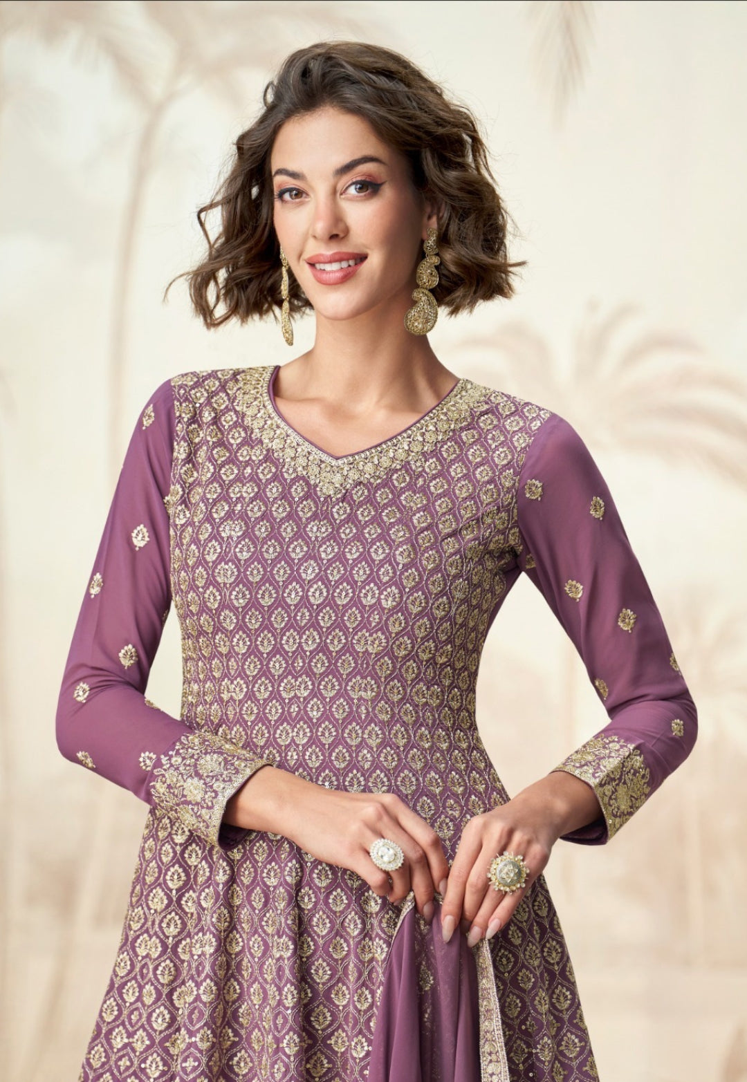 Women Lilac Georgette Palazzo Bottom Suit Set