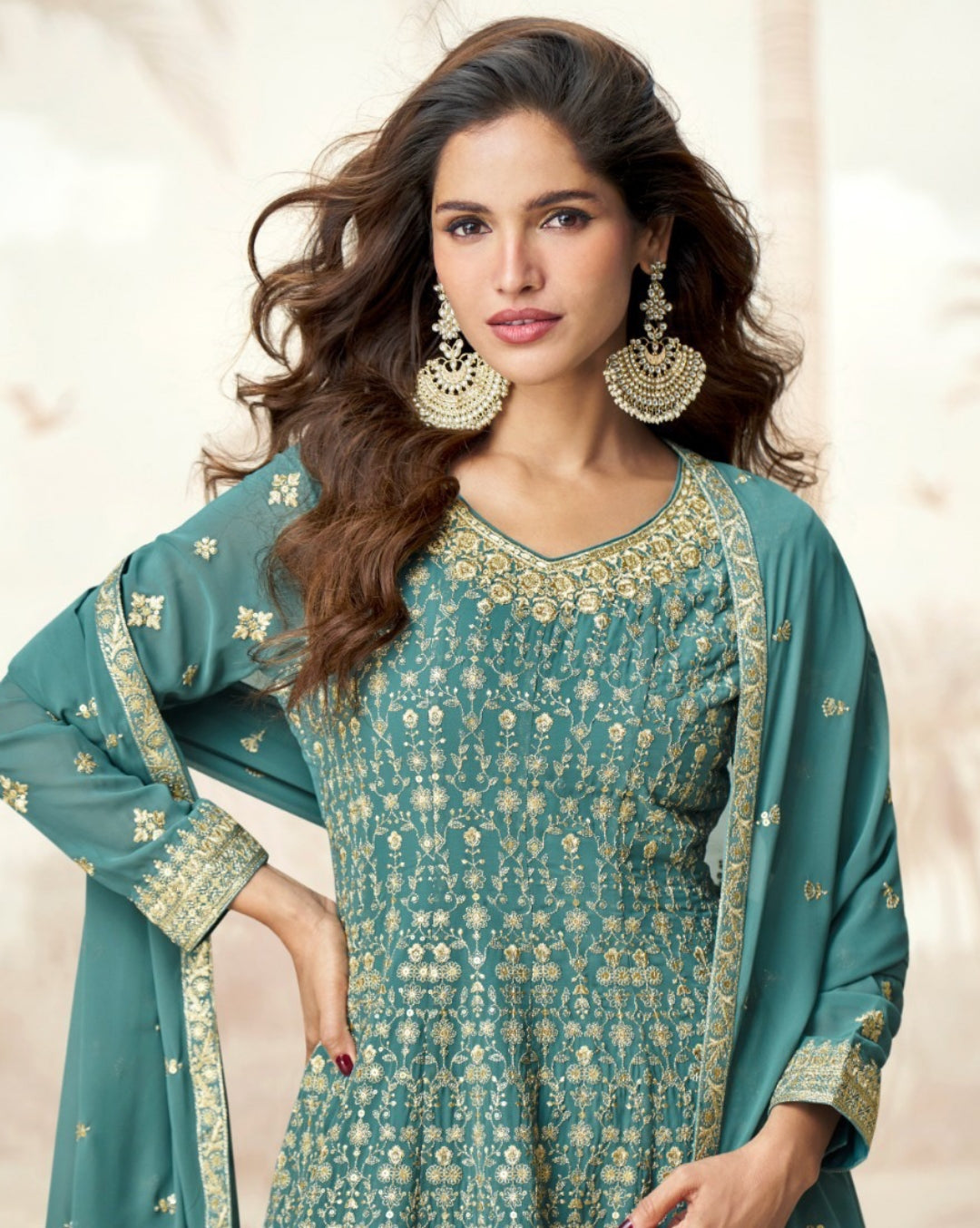 Women Sky Blue Georgette Palazzo Bottom Suit Set