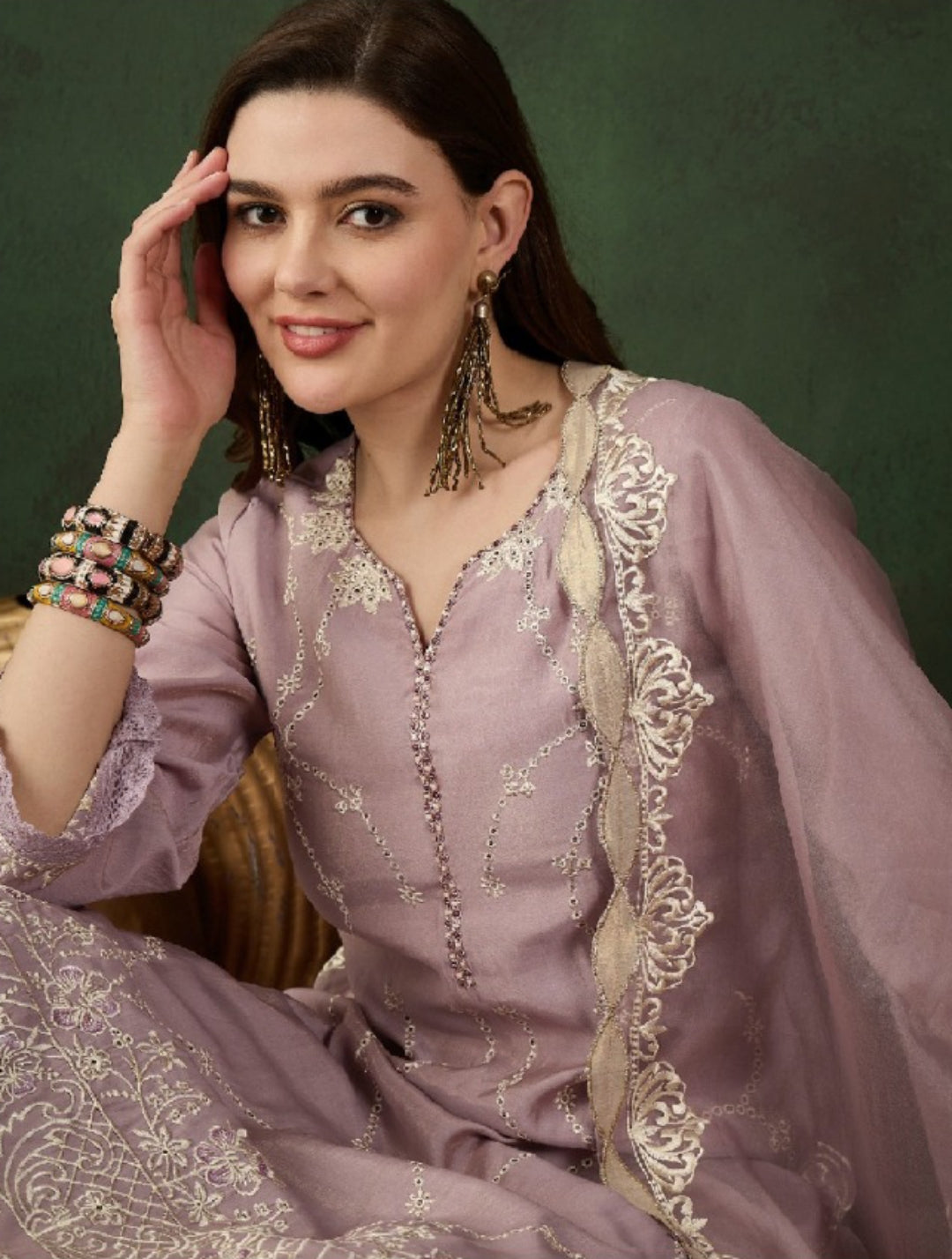 Women Lilac Chanderi Pakistani Suit Set