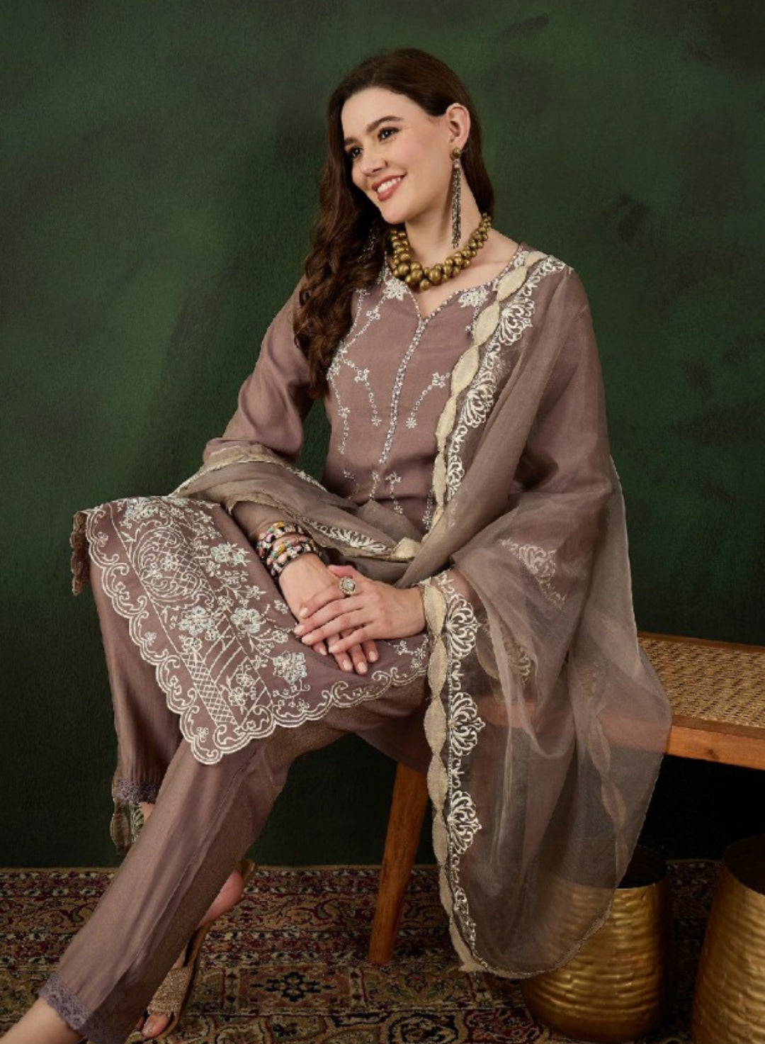 Women Violet Chanderi Pakistani Suit Set