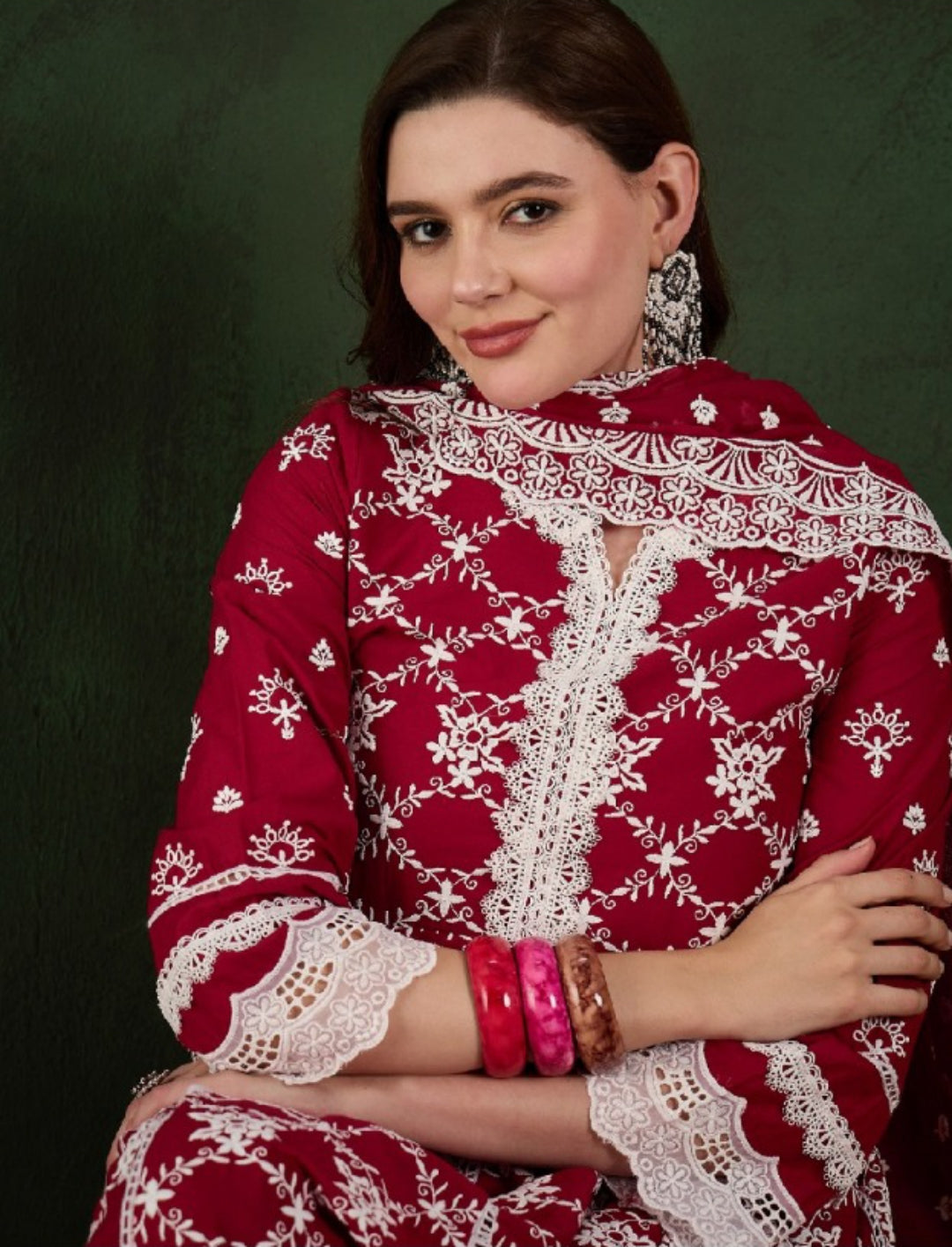 Women Maroon Cotton Pakistani Suit Set