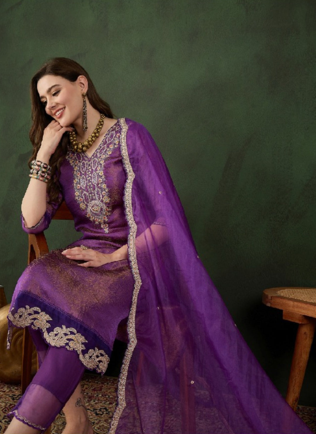 Women Light Purple Chanderi Silk Pakistani Suit Set
