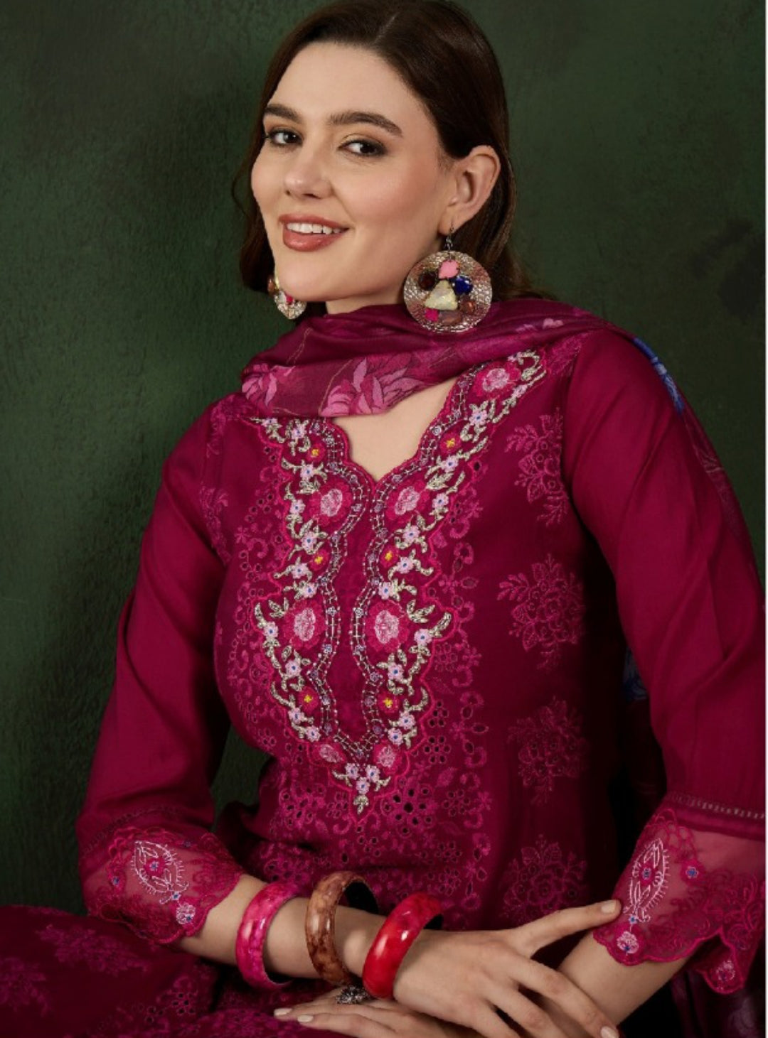 Women Magenta Poly Chanderi Pakistani Suit Set