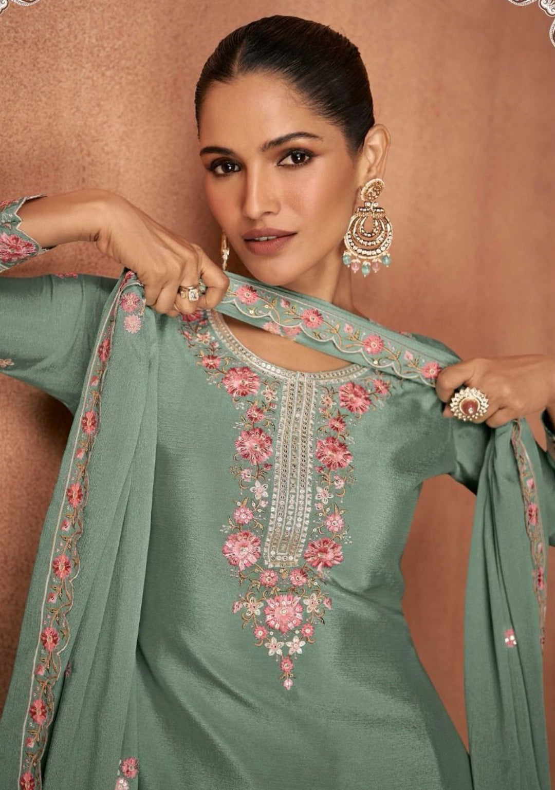 Classy Grey Georgette Lehenga Bottom Suit Set