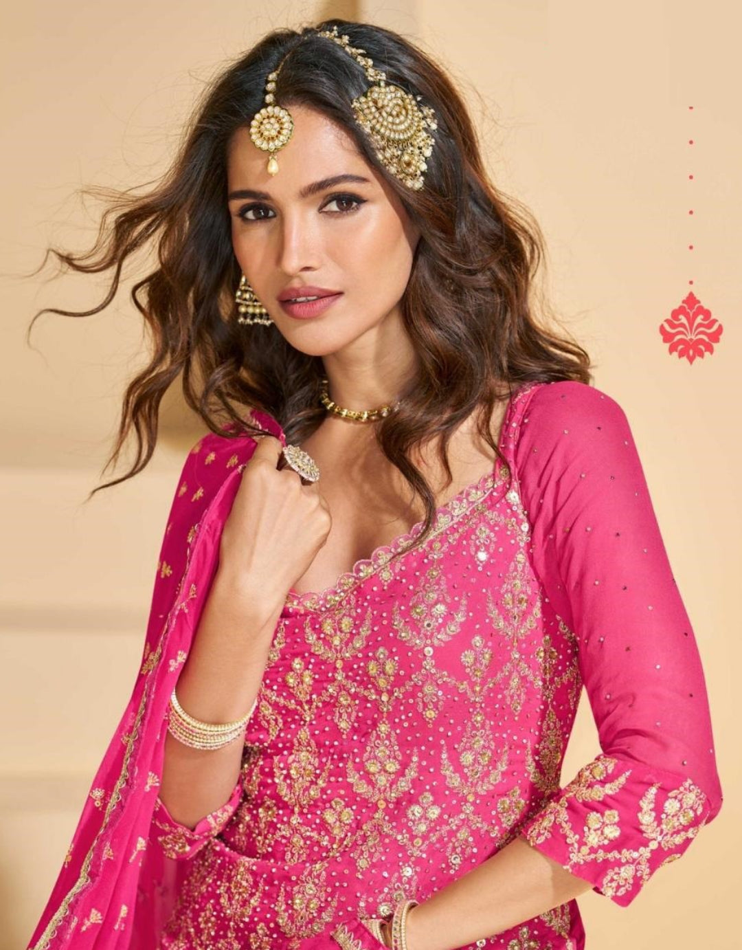 Tailored Pink Georgette Lehenga Bottom Suit Set