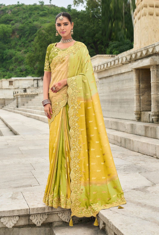 Women Light Green Silk With Embroidery Sequins Work Bridal Saree