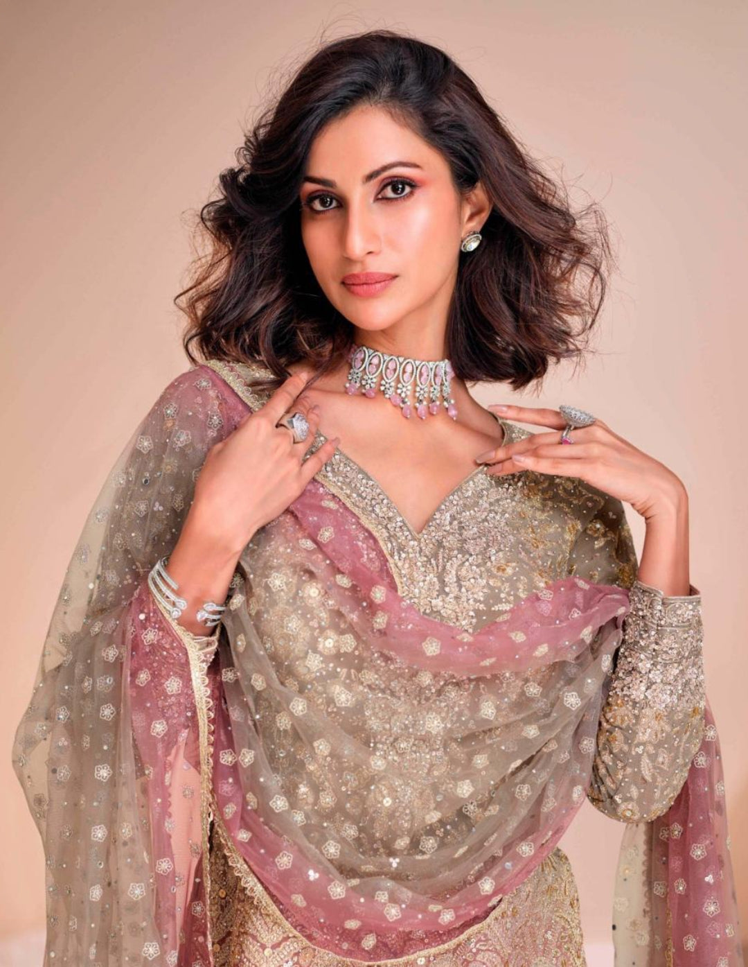 Women Grey Georgette Palazzo Bottom Suit Set