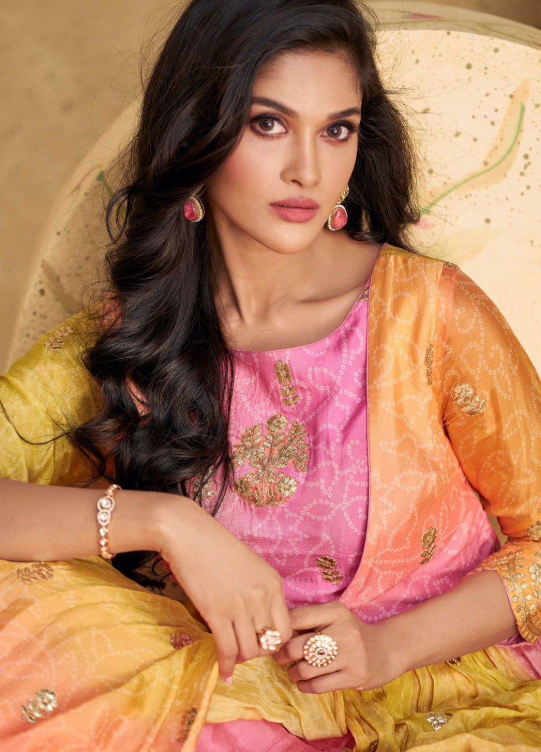 Breathtaking Pink Multi Real Chinon Silk Georgeete Gown With Dupatta
