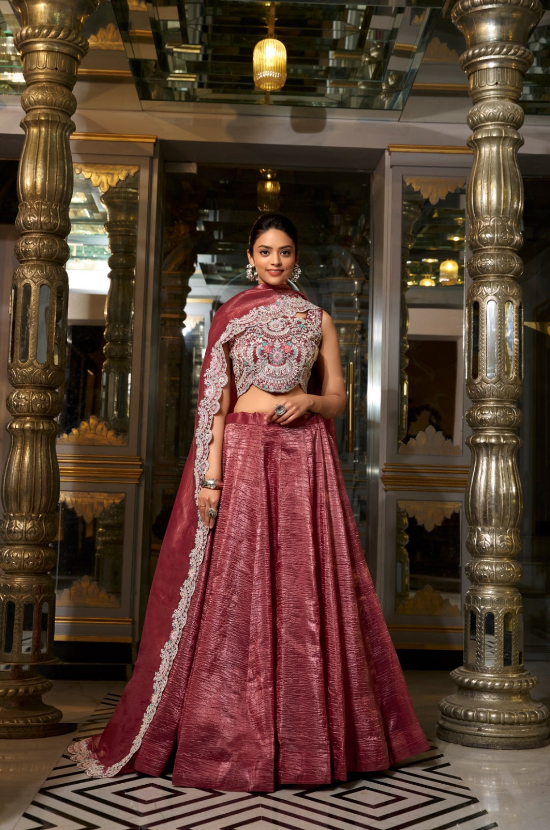 Enchanting Maroon Gold Crush Silk Stylish Lehenga