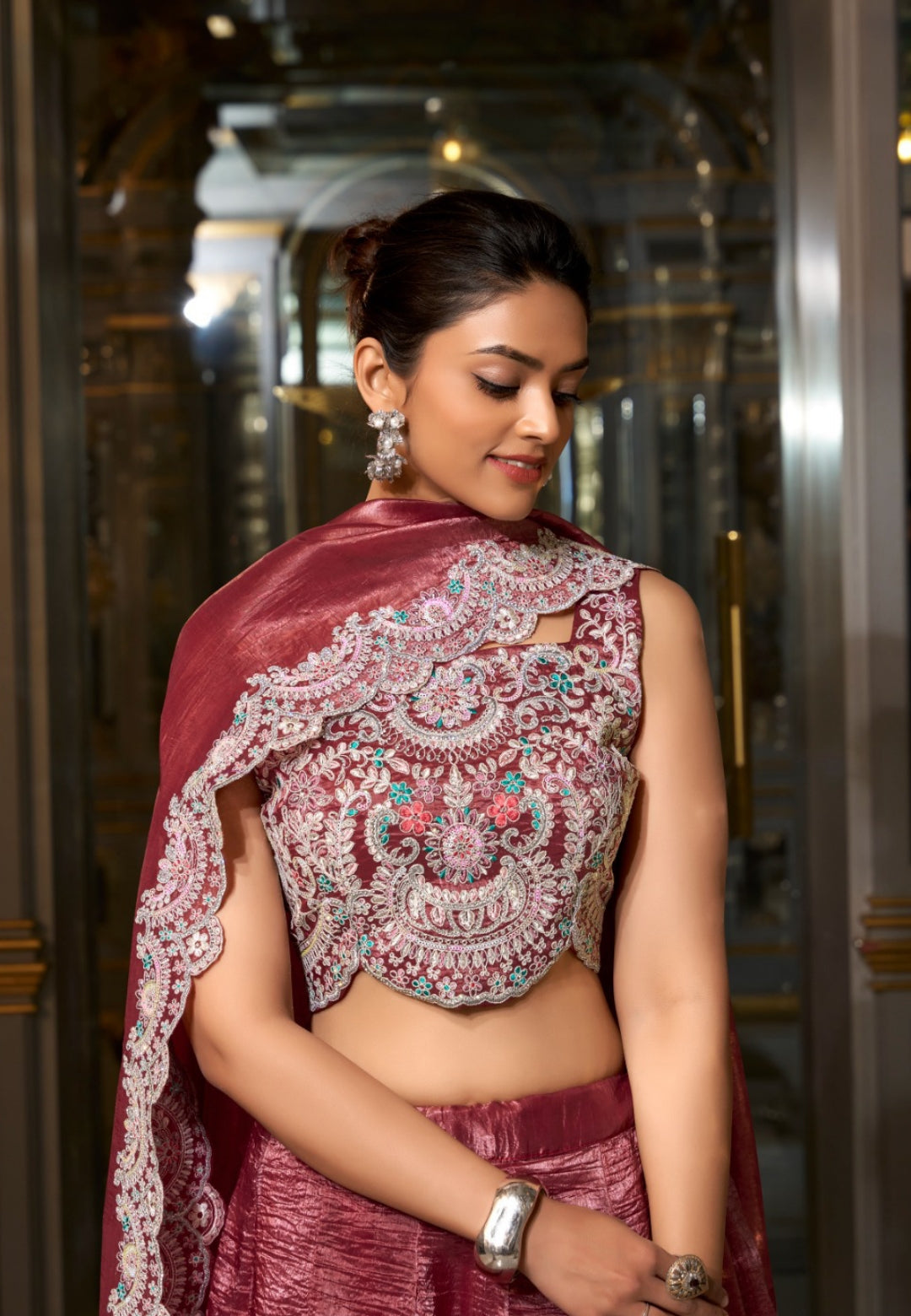 Enchanting Maroon Gold Crush Silk Stylish Lehenga