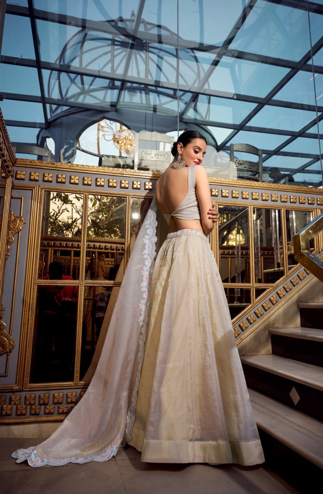Effortless Cream Gold Crush Silk Stylish Lehenga
