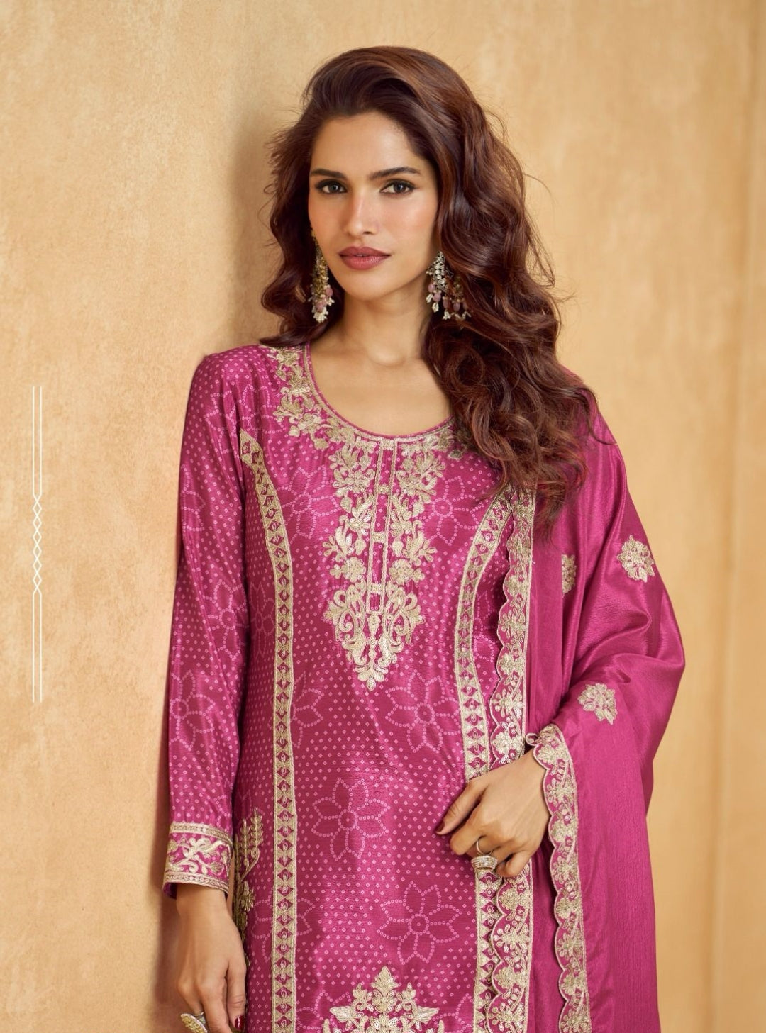 Women Pink Chinon Silk Palazzo Bottom Suit Set