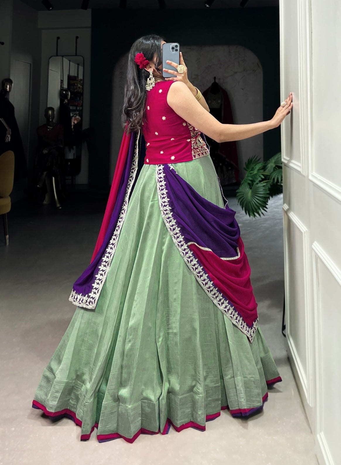 Immaculate Rama Green Vichitra Silk Traditional Lehenga
