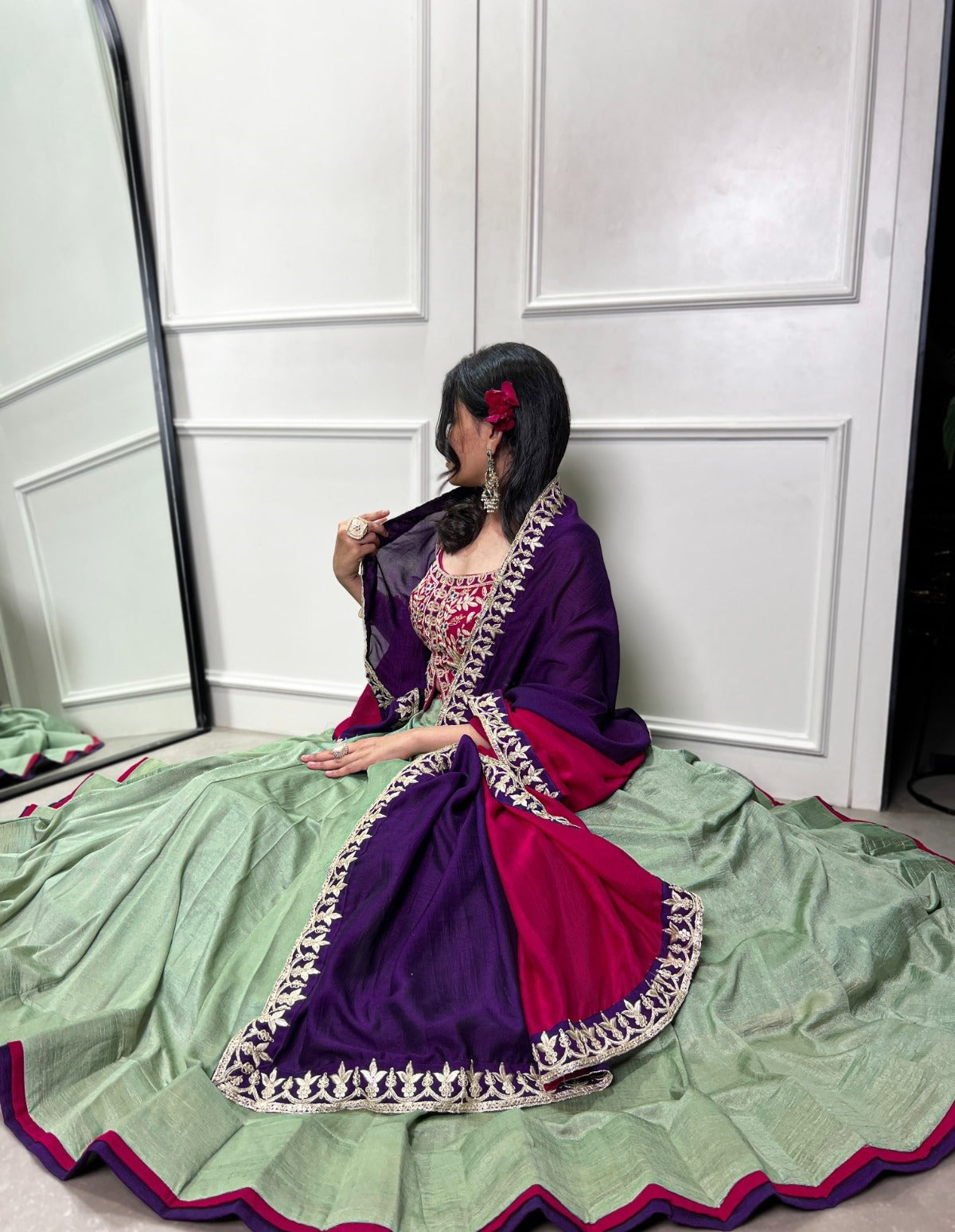 Immaculate Rama Green Vichitra Silk Traditional Lehenga