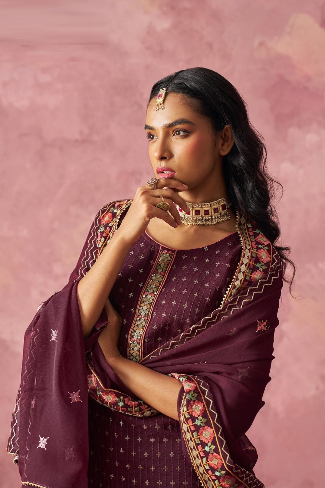 Women Dark Purple Georgette Suit Set