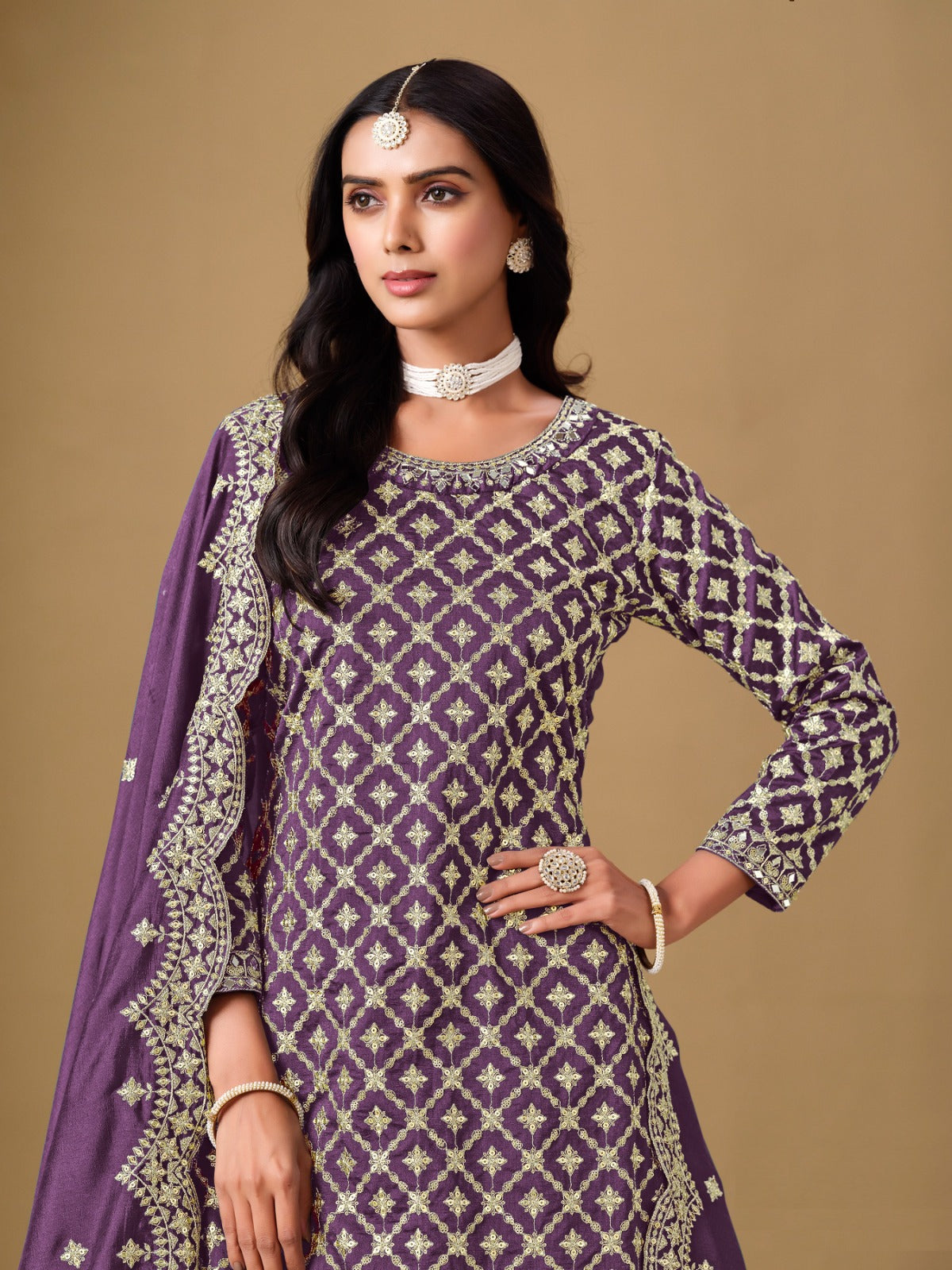 Beautiful Purple Art Silk Lehenga Bottom Suit Set