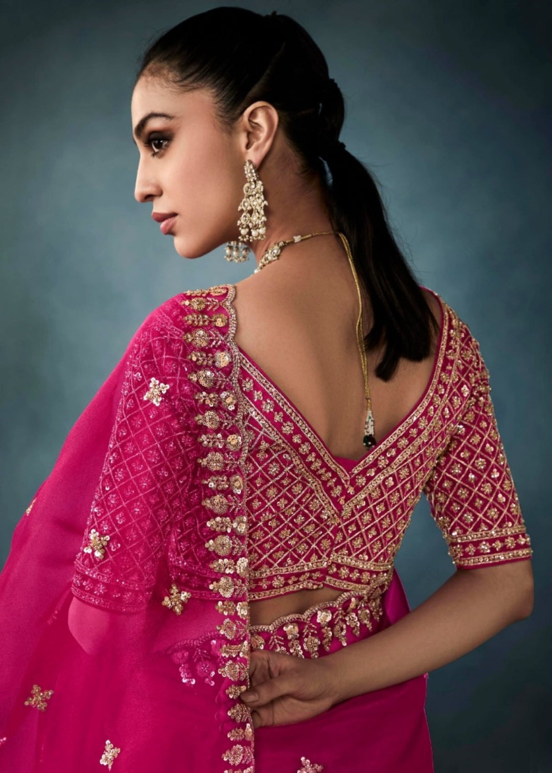 Timeless Pink Tissue With Hand Work Tissue Saree