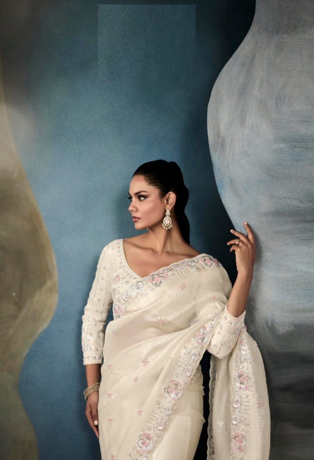 Sophisticated White Tissue With Hand Work Tissue Saree