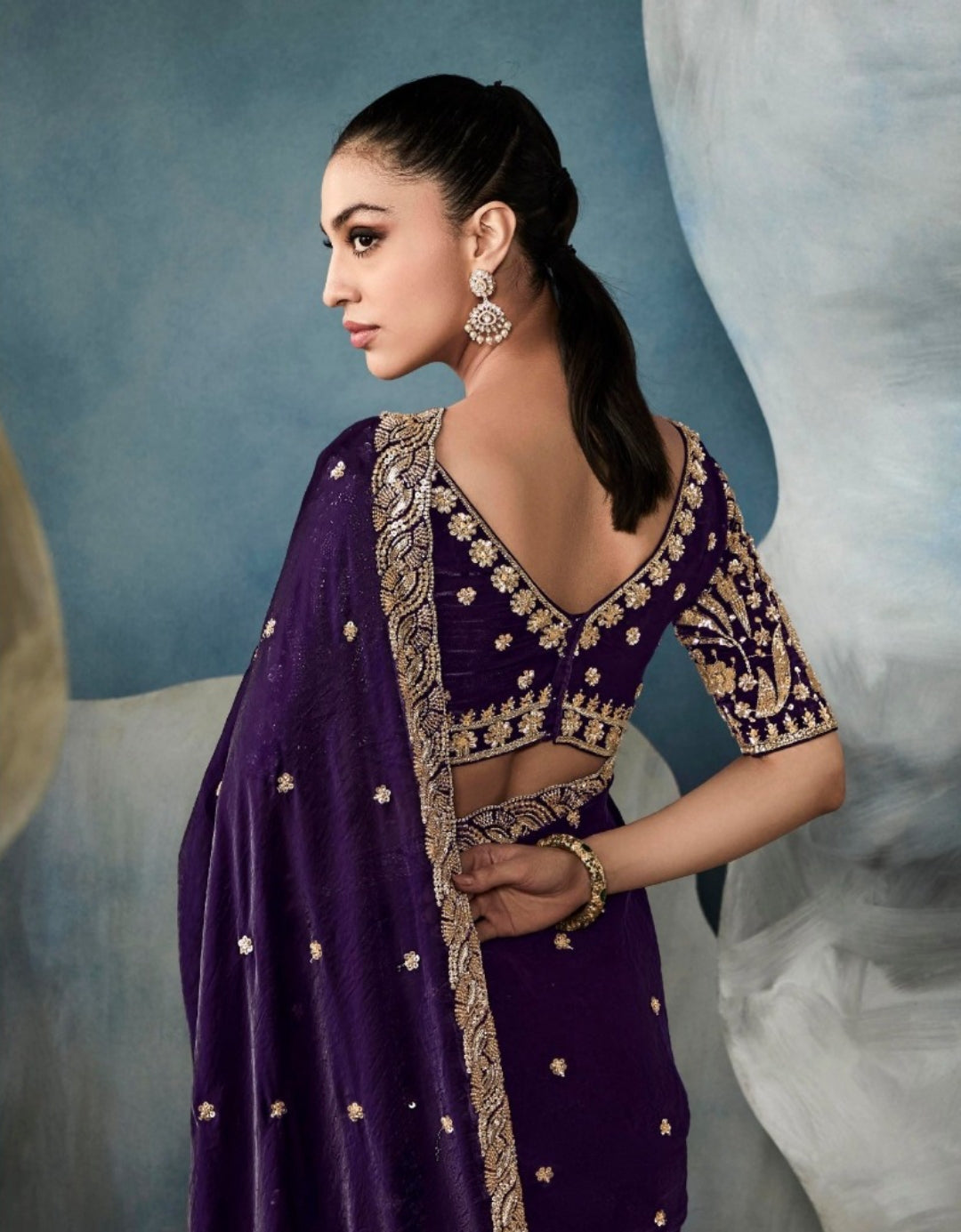 Refined Purple Tissue With Hand Work Tissue Saree